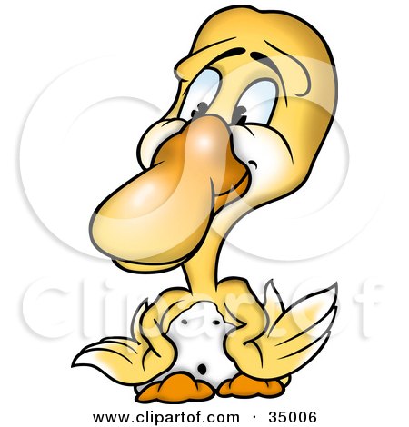 Clipart Illustration of a Yellow Duckling Looking At His Extremely Long Beak by dero