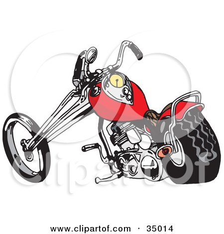 Clipart Illustration of a Red Chopper Motorcycle by Dennis Holmes Designs