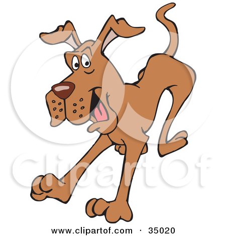Clipart Illustration of a Clumsy And Hyper Great Dane Dog Jumping Forward by Dennis Holmes Designs