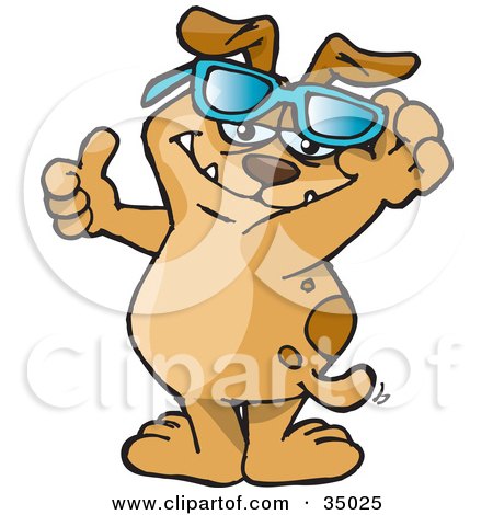 Clipart Illustration of a Hip Brown Dog Lifting His Glasses And Giving The Thumbs Up by Dennis Holmes Designs