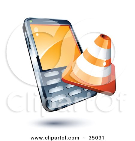 Clipart Illustration of a Construction Cone On A Cellphone by beboy