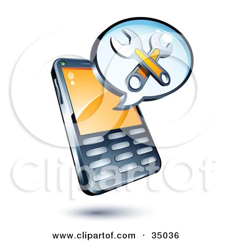 Clipart Illustration of Wrenches On An Instant Messenger Window Over A Cell Phone by beboy