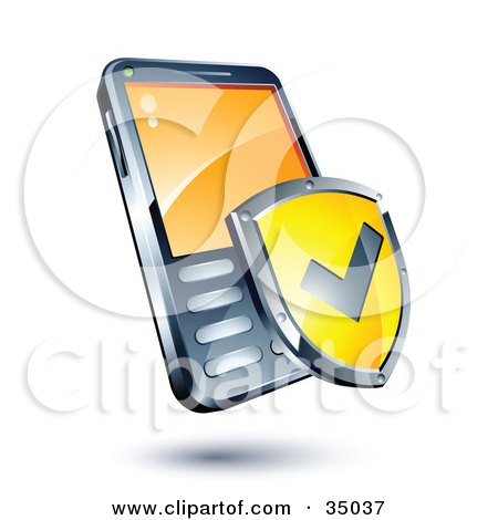 Clipart Illustration of a Yellow Warranty Shield On A Cellphone by beboy