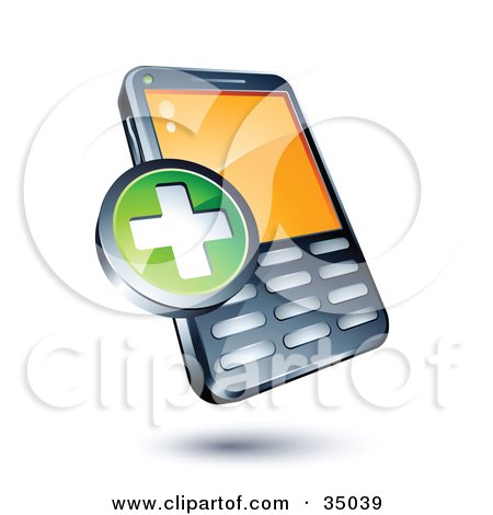 Clipart Illustration of a Green Plus Sign On A Cellphone by beboy