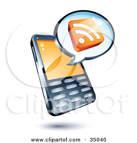 Clipart Illustration of an RSS Cube On An Instant Messenger Window Over A Cell Phone by beboy