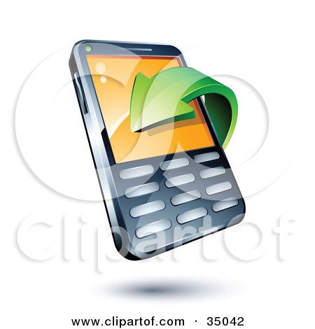 Clipart Illustration of a Green Download Arrow Over A Cell Phone by beboy