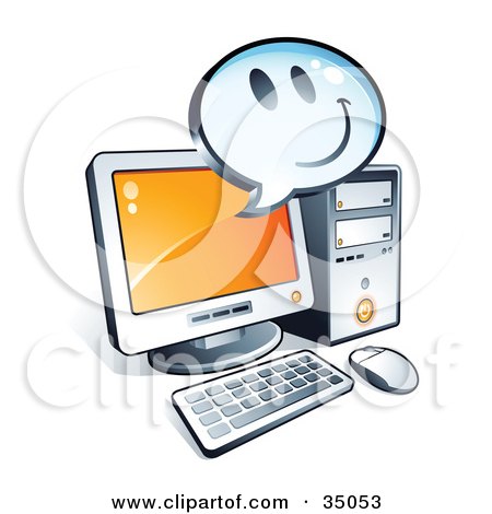Clipart Illustration of a Smiley Face On An Instant Messenger Window Over A Desktop Computer Screen by beboy