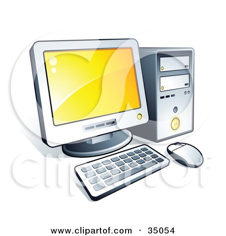 Clipart Illustration of a New Desktop Computer With Yellow Desktop Wallpaper by beboy