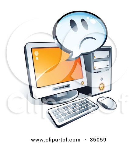 Clipart Illustration of a Sad Face On An Instant Messenger Window Over A Desktop Computer Screen by beboy