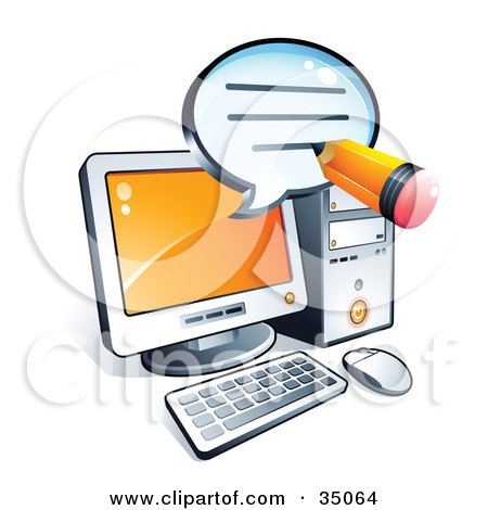 Clipart Illustration of Pencil Writing a Message On An Instant Messenger Window Over A Desktop Computer Screen by beboy