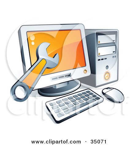 Clipart Illustration of a Wrench Over a Desktop Computer by beboy