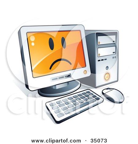 Clipart Illustration of a Sad Face On A Desktop Computer Screen by beboy