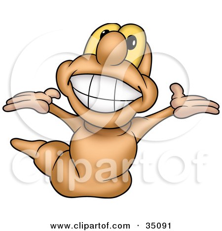 Clipart Illustration of a Joyous Earth Worm With Yellow Eyes, Grinning And Looking Upwards by dero