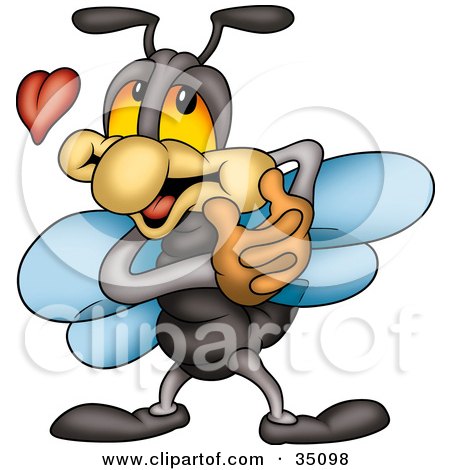 Clipart Illustration of an Infatuated Fly With Hearts, Holding Out His Arms by dero