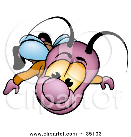 Clipart Illustration of a Happy Purple Bug Flying by dero