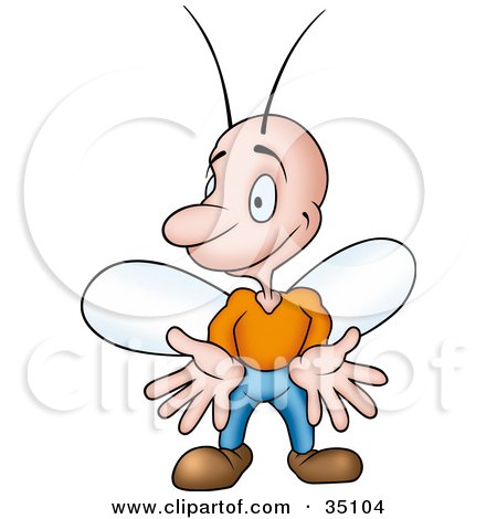 Clipart Illustration of a Cute Little Fly In Clothes, Smiling And Holding His Arms Out by dero