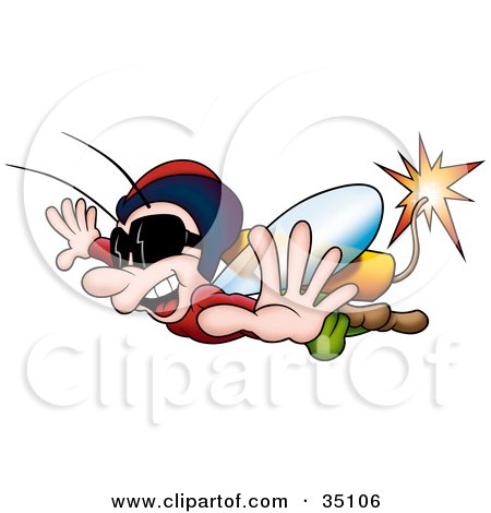 Clipart Illustration of a Cute Little Fly With Dynamite Attached To His Back, Flying by dero