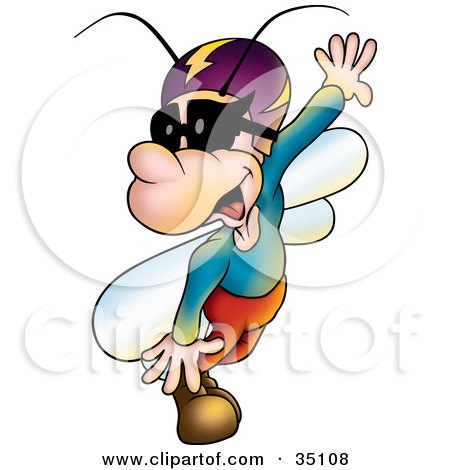Clipart Illustration of a Cute Little Fly Wearing A Helmet, Holding One Arm Up by dero