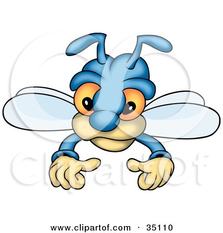 Clipart Illustration of a Cute Blue Fly With Big Orange Eyes by dero