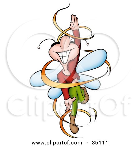 Clipart Illustration of a Hyper Fly Dancing In Rings Of Fire by dero