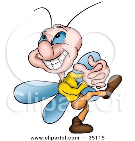 Clipart Illustration of a Cute, Gleeful Little Fly Walking With His Hands Clasped by dero