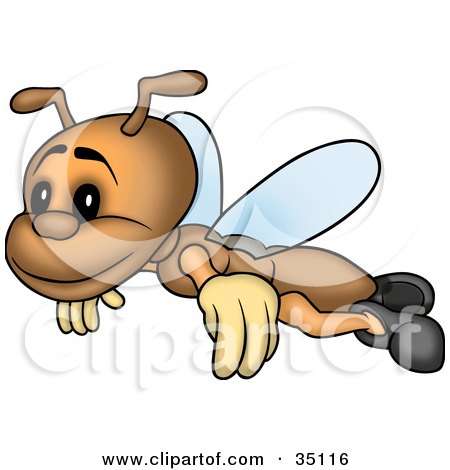 Clipart Illustration of a Happy Go Lucky Brown Fly Flying by dero
