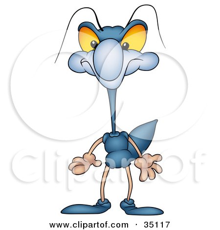 Clipart Illustration of a Tall Blue Bug With Yellow Eyes by dero