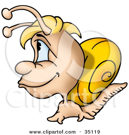 Clipart Illustration of a Happy Blond Haired Snail With A Yellow Shell, Looking Off To The Left by dero