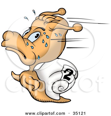 Clipart Illustration of a Sweaty Snail With Number Two On His Shell, Passing By Fast While Racing by dero