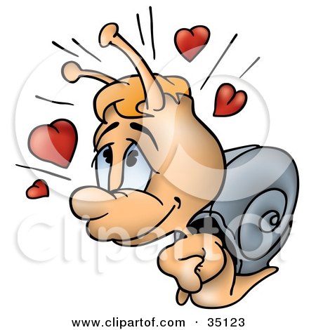 Clipart Illustration of a Cute Little Snail In Love, Surrounded By Hearts And Admiring His Crush by dero