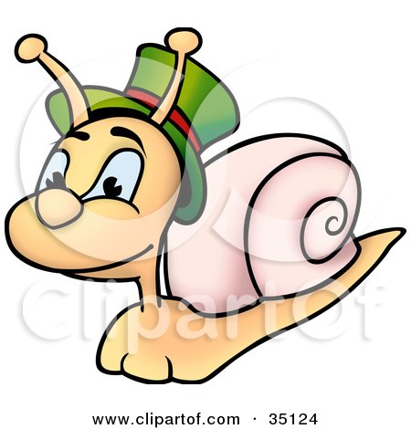 Clipart Illustration of a Cute Snail Wearing A Green Hat With A Red Band by dero