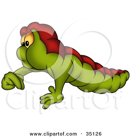 Clipart Illustration of a Chubby Green And Red Worm Holding His Fingers Together by dero