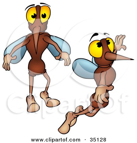 Clipart Illustration of Two Mosquitoes Standing And Flying by dero