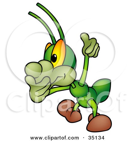 Clipart Illustration of a Green Cricket Covering His Mouth And Giving The Thumbs Up by dero