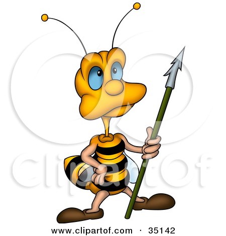 Clipart Illustration of a Blue Eyed Guardian Bee Holding A Spea by dero