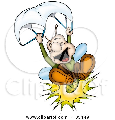 Clipart Illustration of a Happy Firefly Having Fun While Parachuting by dero