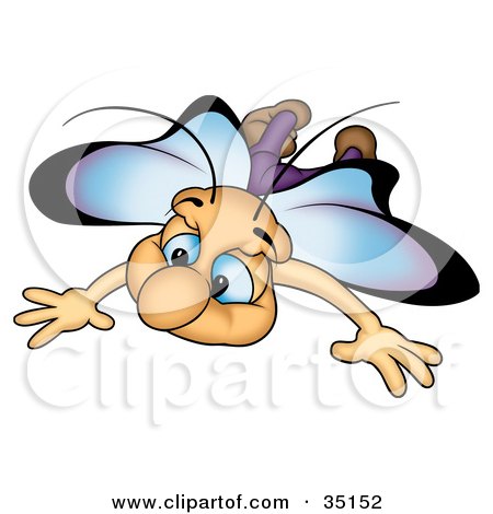 Clipart Illustration of a Cute Blue Eyed Butterfly With Blue And Purple Wings, Flying Forward by dero