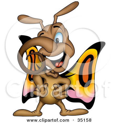 Clipart Illustration of a Curly Nosed Butterfly Standing With His Hands On His Hips by dero