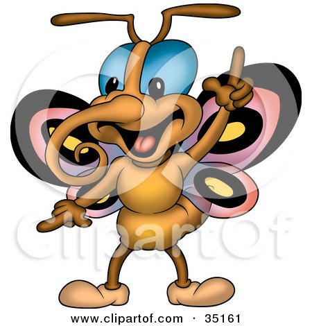 Clipart Illustration of a Curly Nosed Butterfly Holding Up A Finge by dero