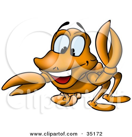 Clipart Illustration of a Happy Orange Crab Smiling And Holding Up A Claw by dero