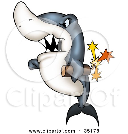 Clipart Illustration of a Mean Shark Carrying A Stick Of Dynamite by dero