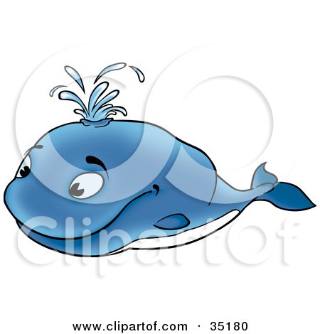 Clipart Illustration of a Happy Blue Whale Shooting Water Out Of His Blow Hole by dero