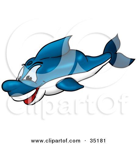 Clipart Illustration of a Happy Blue And White Dolphin Swimming Underwater by dero