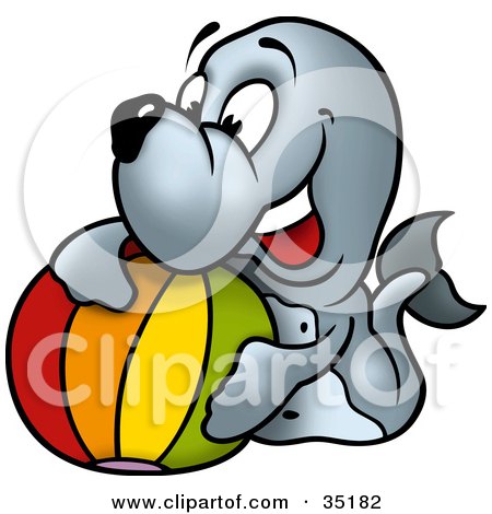 Clipart Illustration of a Playful Little Seal With A Colorful Beach Ball by dero