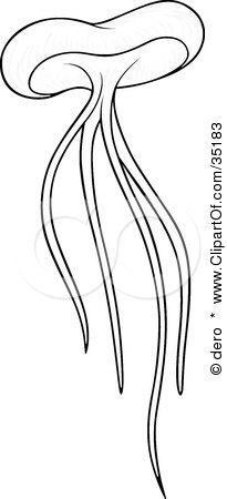 Clipart Illustration of a Black And White Jellyfish With Four Long Tentacles by dero