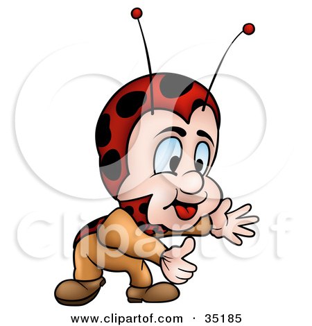 Clipart Illustration of a Little Ladybug Character Bending Down To Lift Something by dero