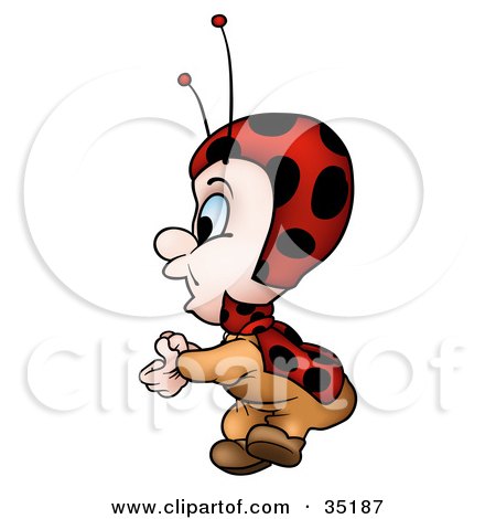 Clipart Illustration of a Little Ladybug Character In Profile, Clapping by dero