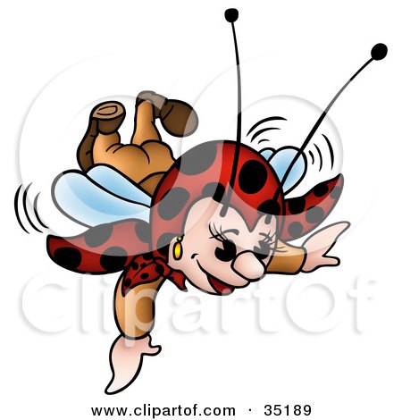 Clipart Illustration of a Little Ladybug Character Swooping Down While Flying by dero