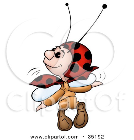 Clipart Illustration of a Happy Little Ladybug Character Looking Left And Flying Away by dero
