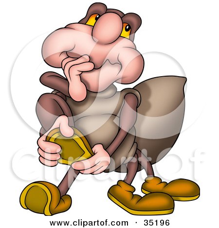 Clipart Illustration of a Spider In Thought, Rubbing His Chin And Holding His Foot by dero